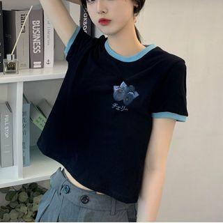 Blueberry Print Short-sleeve T-shirt Black - One Size