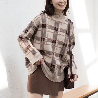 Plaid Mock-neck Sweater