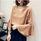 Bell-sleeve V-neck Chiffon Blouse