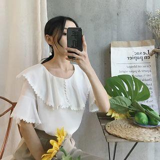 Plain Bell-sleeve Loose-fit Blouse