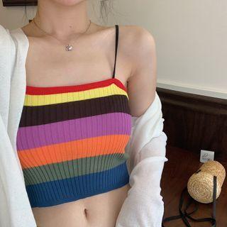 Plain Light Cardigan / Color-block Camisole Top