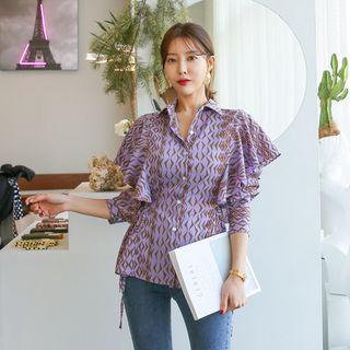 Ruffle-shoulder Pattern Blouse