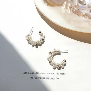 Freshwater Pearl Glass Bead Open Hoop Earring