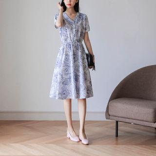 V-neck Stripe A-line Shirtdress