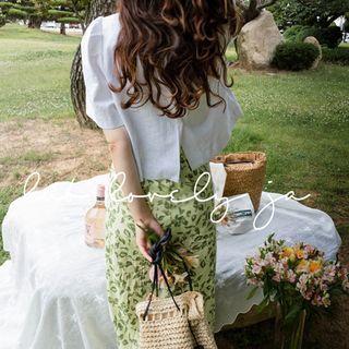 Puff-sleeve Slit-back Linen Jacket