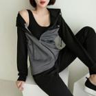 Set: Color-block Zip-up Hoodie + Slim-fit Sweatpants