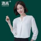 Split Neckline Chiffon Blouse