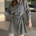 Long-sleeve Cargo A-line Mini Shirt Dress
