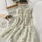 Lace-overlay Sleeveless Midi Dress