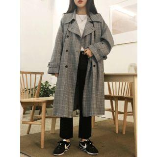 Double-breasted Glen-plaid Mac Coat With Sash