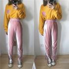 Heart Applique Pullover / High-waist Straight-cut Pants