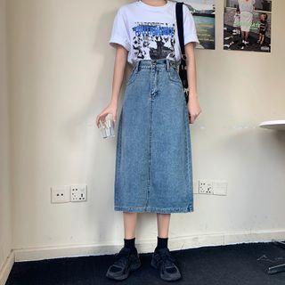 High-waist Washed A-line Skirt