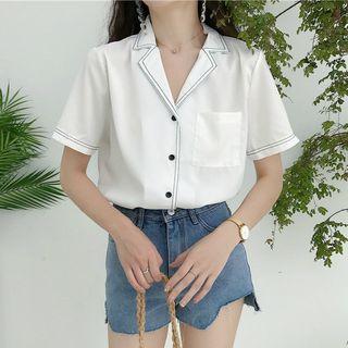 Short-sleeve Stitch Trim Chiffon Shirt