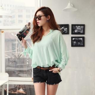 Open-placket Chiffon Top