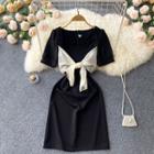 Short-sleeve Ribbon Sheath Dress