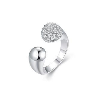 Simple Bright Geometric Cubic Zircon Adjustable Open Ring Silver - One Size