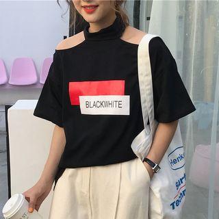 Elbow-sleeve Color Block Cutout Top