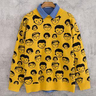 Mock Two-piece Cartoon Print Sweater