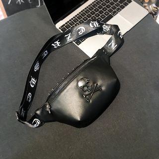 Skull Faux Leather Belt Bag Black - One Size