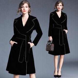Piped Notch Lapel Tie-waist Coat