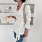 Single-breasted Linen Blazer With Sash