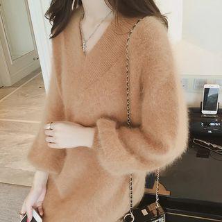 V-neck Furry Chunky Sweater