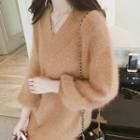 V-neck Furry Chunky Sweater