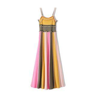 Color Block Spaghetti Strap Knit Midi A-line Dress