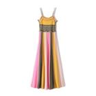 Color Block Spaghetti Strap Knit Midi A-line Dress