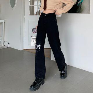 Bow Print Loose Fit High Waist Jeans