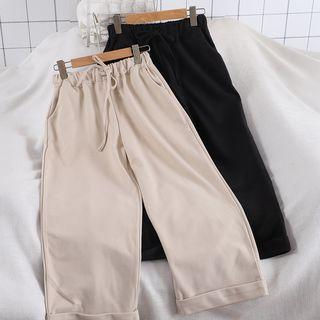 Drawstring Waist Straight-cut Cuffed Pants