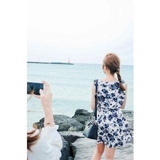 Sleeveless Drawstring-waist Floral Print Dress