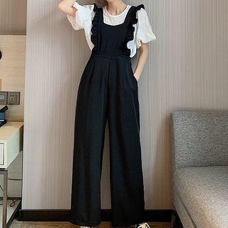 Puff-sleeve Top / Wide-leg Chiffon Jumper Pants