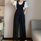 Puff-sleeve Top / Wide-leg Chiffon Jumper Pants