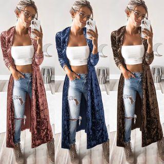 Velvet Open Front Long Jacket