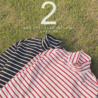 Long-sleeve Mock-neck Striped T-shirt