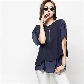 Petal-sleeve Overlay Chiffon Top