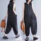 Sleeveless Hooded Striped Jumpsuit Black - One Size