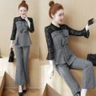 Set: Lace Panel 3/4-sleeve Top + Boot-cut Pants