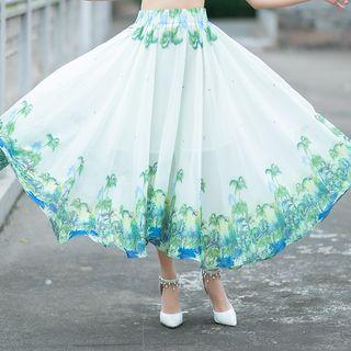Printed Chiffon A-line Maxi Skirt As Shown In Figure - One Size