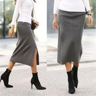 Slit-side Ribbed Knit Skirt
