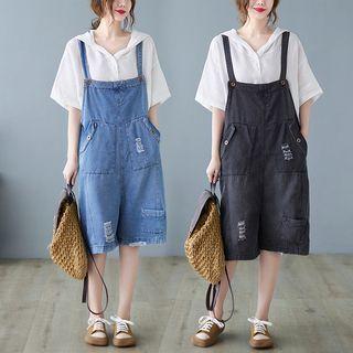 Distressed Denim Wide Leg Jumper Shorts
