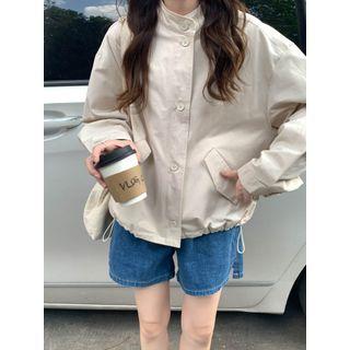 Long-sleeve Drawstring Plain Jacket