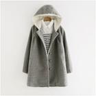 Paneled Hooded Buttoned Coat
