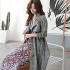 Belted Sleeve Plaid Woolen Trench Coat