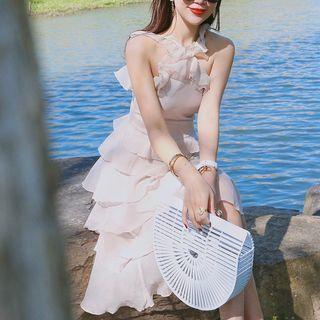 Strappy Ruffle Trim Midi Layered Dress