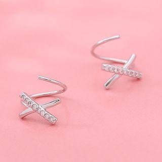 Cross Rhinestone Spiral Sterling Silver Earring 1 Pair - Silver - One Size