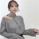 Striped Long-sleeve Loose-fit Blouse Black & White - One Size