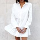 Long-sleeve Pleated Mini Mermaid Shirtdress