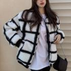 Fleece Plaid Jacket White - One Size